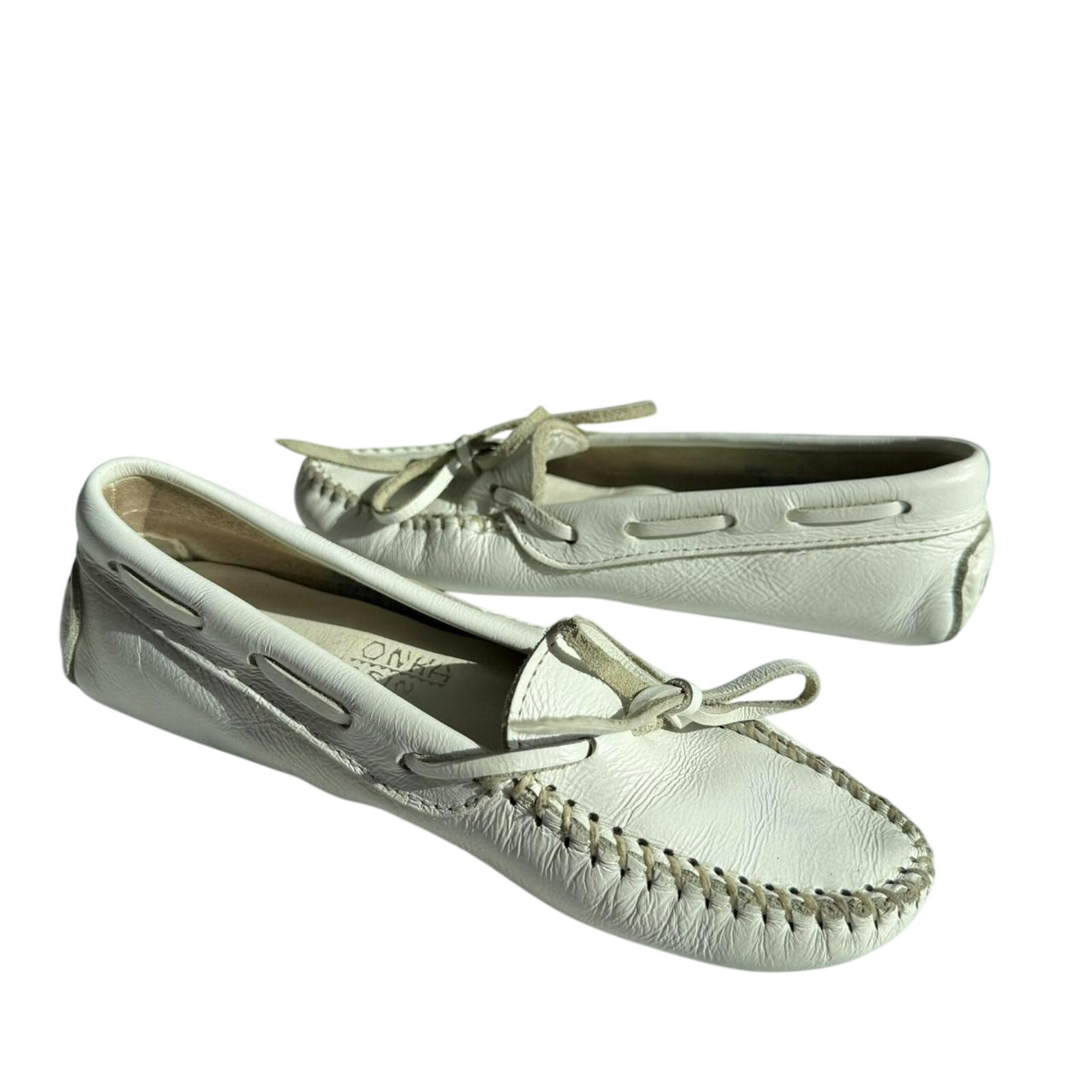 Minnetonka Classic Leather Driver Moccasins White Made in USA