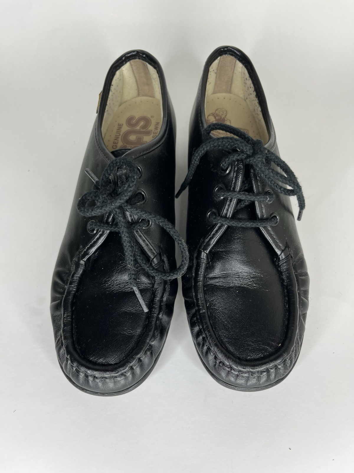 SAS Handsewn Shoes Moc Toes Lace Up Women Size 5M Black Leather USA