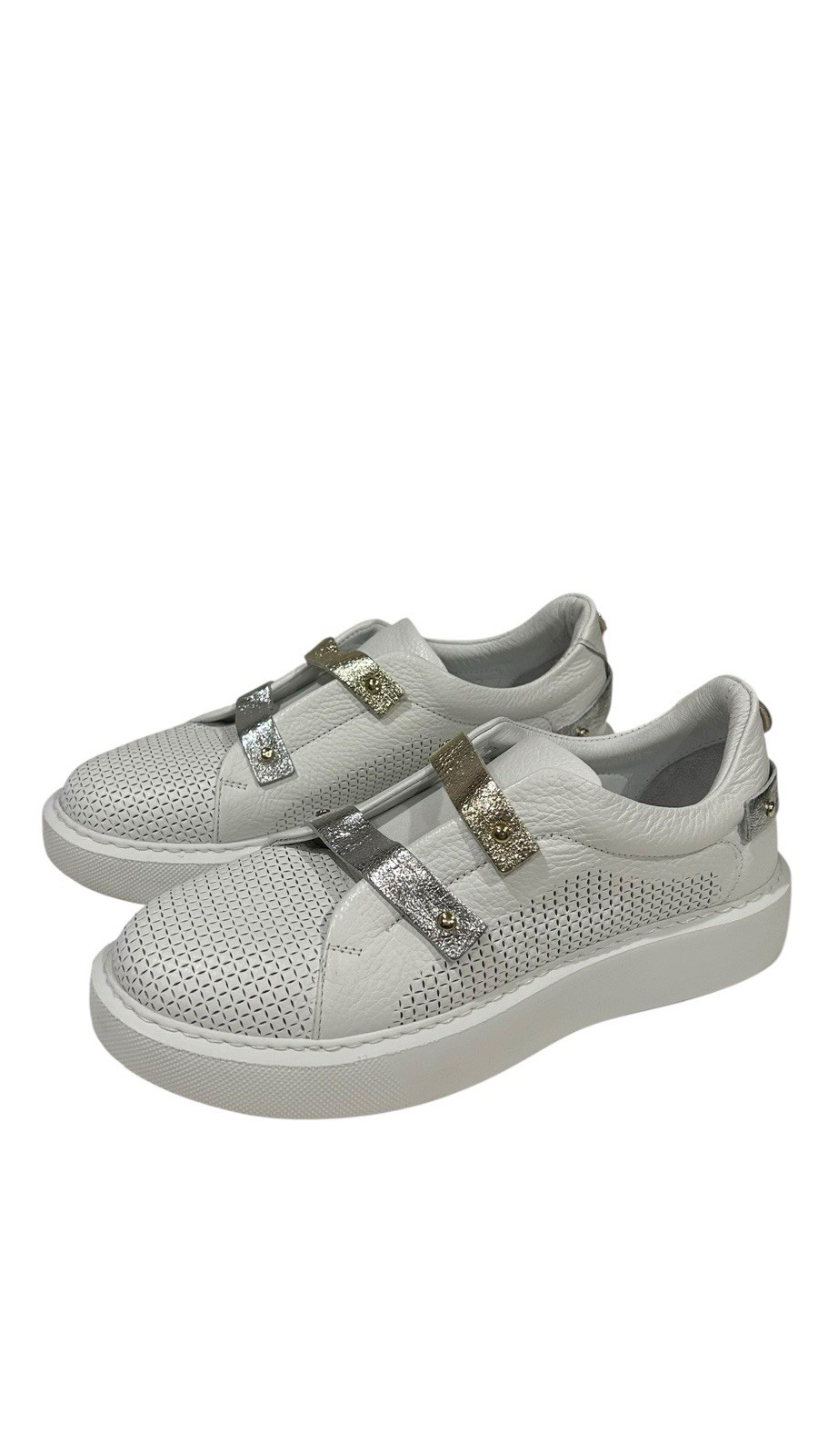 White 100% Leather Summer Shoes, Size 10