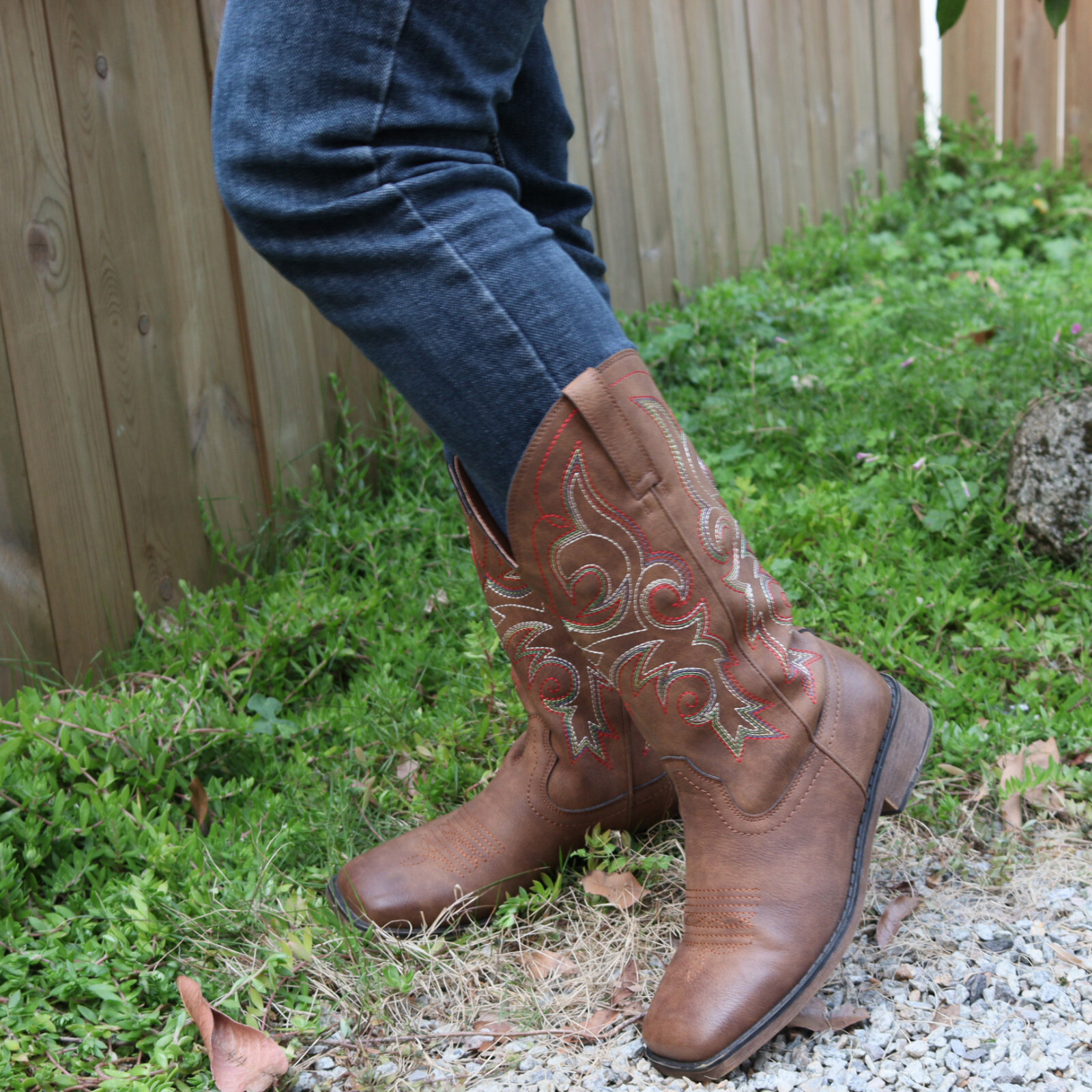 SheSole Women’s Square Toe Western Cowgirl Cowboy Boots Mid Calf Embroidered