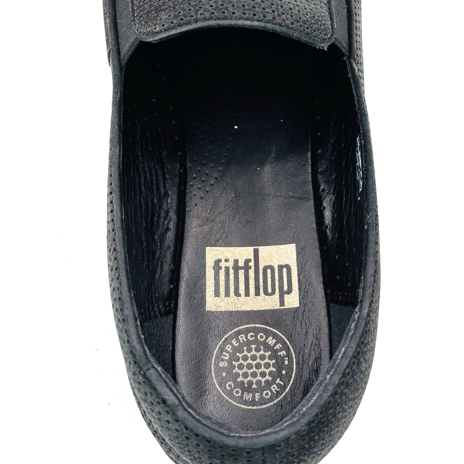 Womens 9 FitFlop SuperSkate Slip On Black Leather Loafers Shoes C27-001