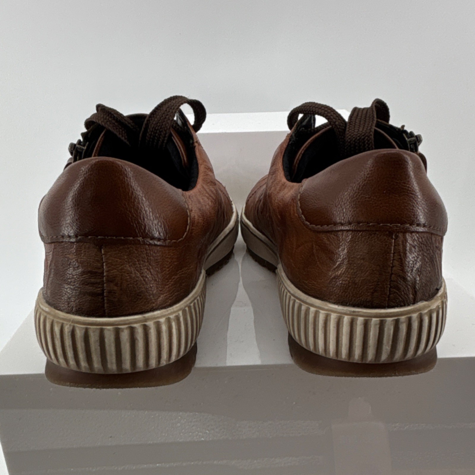 Remonte Brown Leather Lace-Up Sneakers Zipper Logo Women US 9.5 EU 41 Comfort