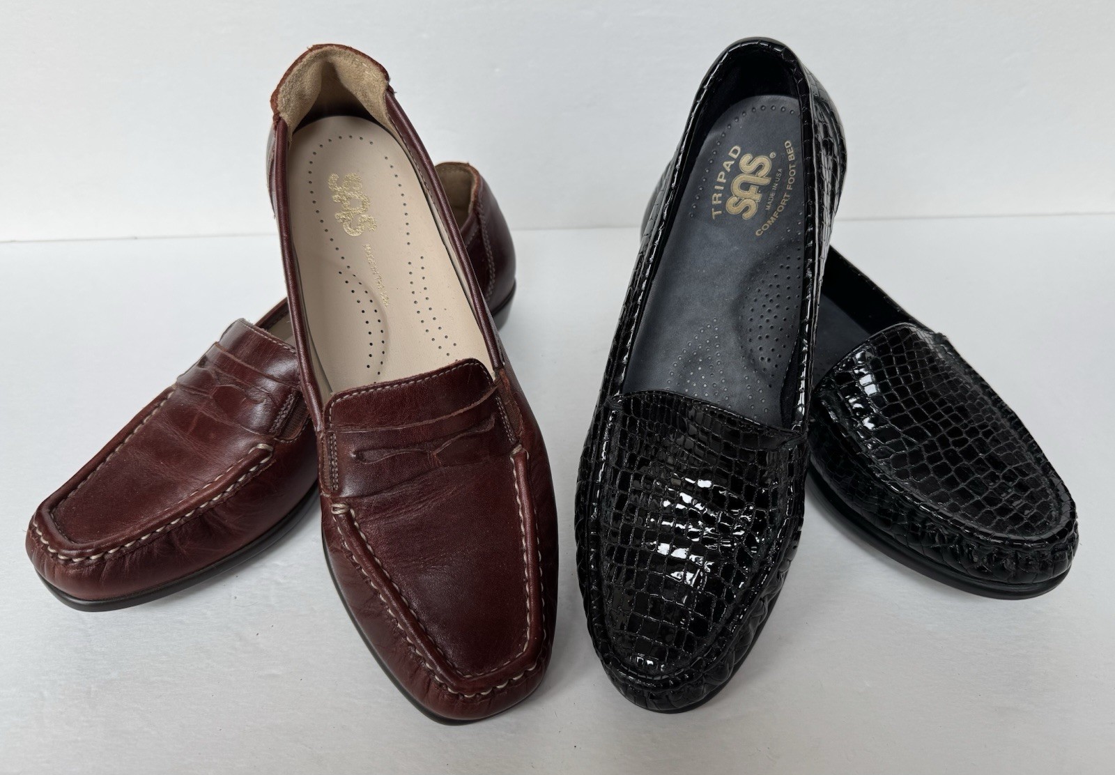 SAS Tripad Comfort Black Brown Pebbled Leather Slip On Loafers Size 6-1/2M