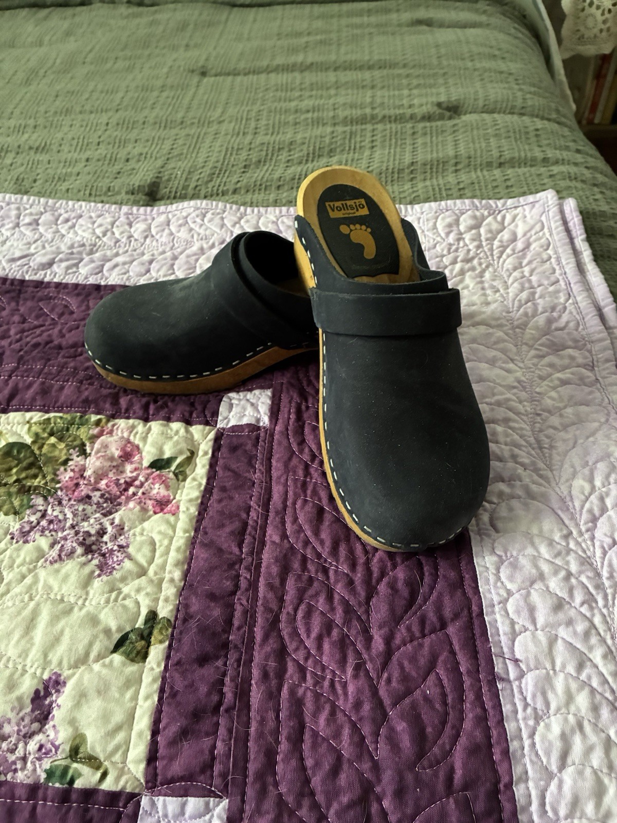 Vollsjö Women’s Black Leather Slip-On Comfort Clogs US 12 Closed Toe