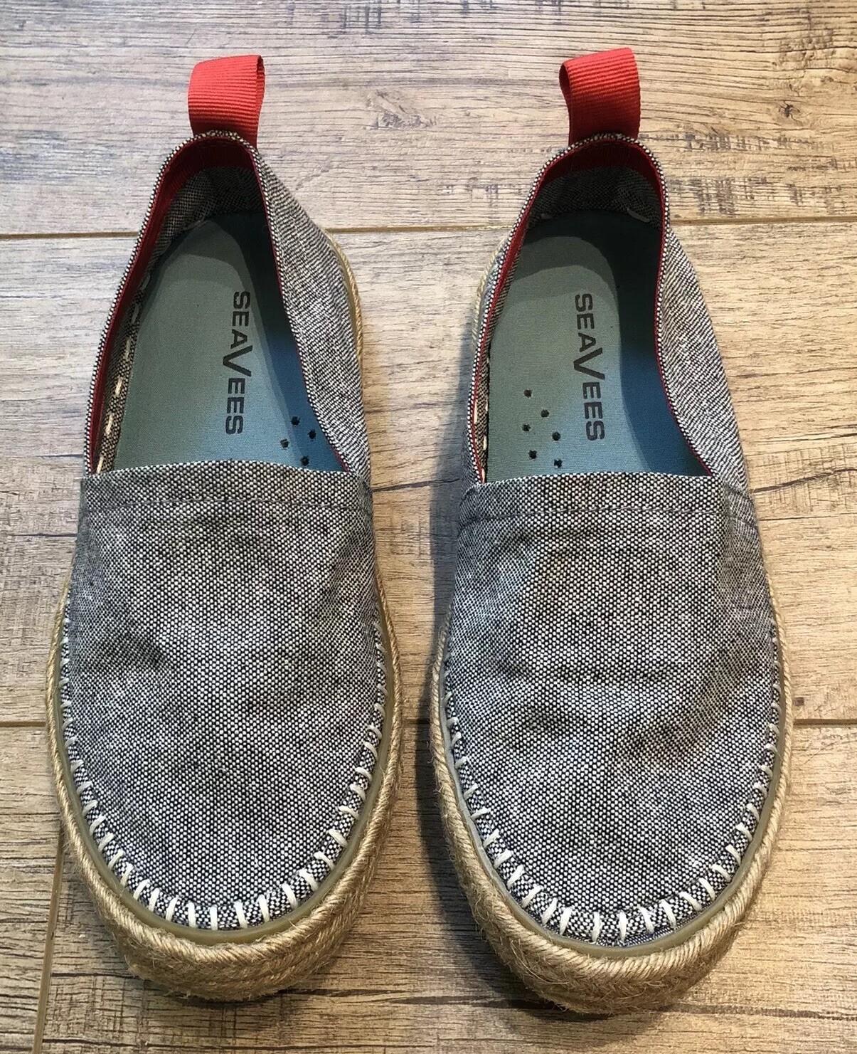 SEAVEES Women’s Avalon A-line Navy White Red Espadrille Slip Ons Size 6 Canvas