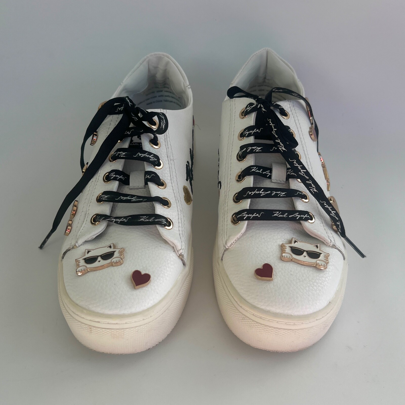 Karl Lagerfeld Paris Cate Pins Women’s 7.5 M White Tumbled Leather Low Sneakers