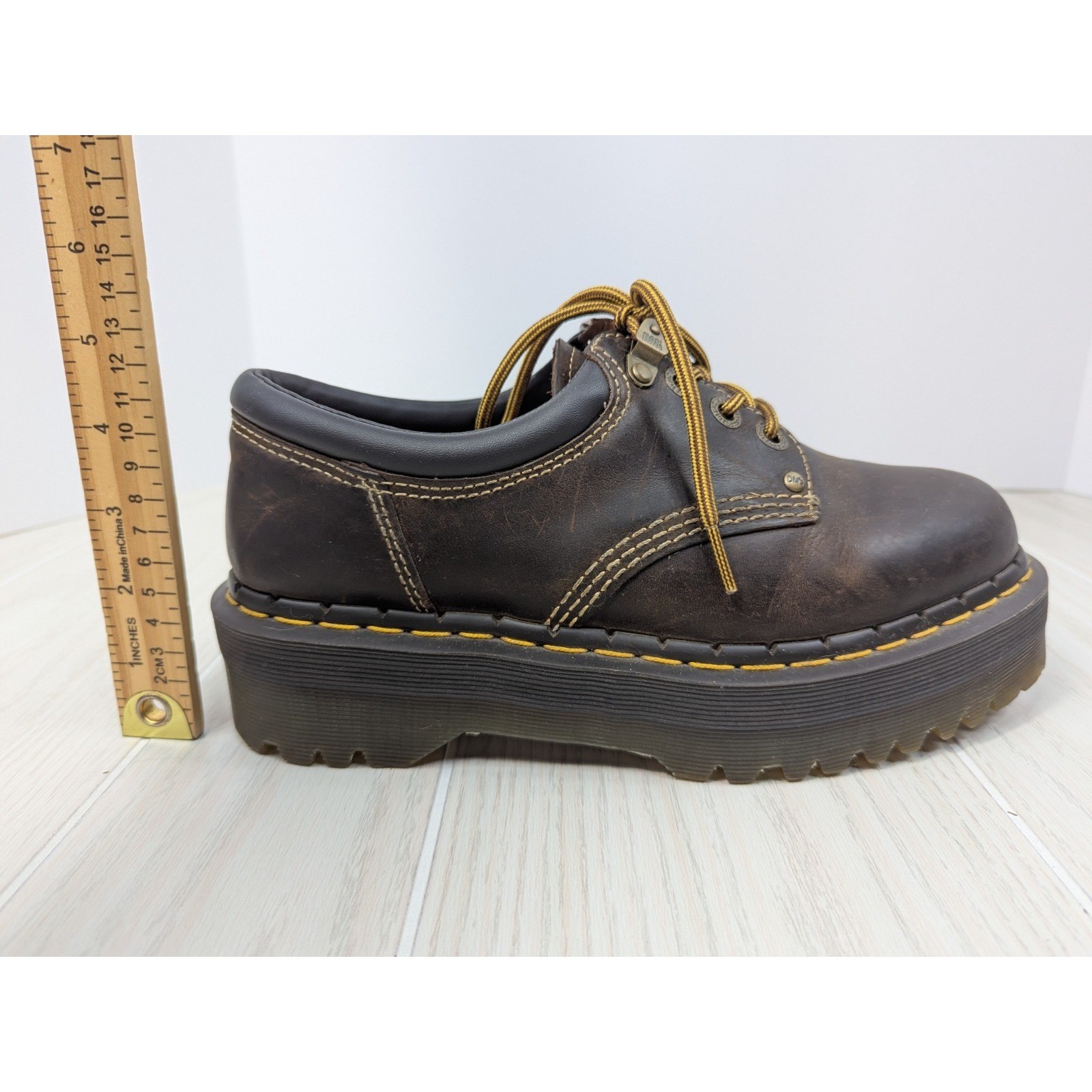Pair w/ EATEN LEFT SHOE Dr. Martens Quad Arc Women 9 Brown Crazy Horse Platform