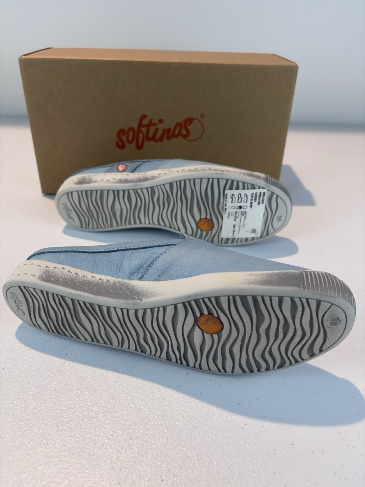 Softinos by FLY London IMO Washed Leather Mules Pastel Blue EU 36 NIB