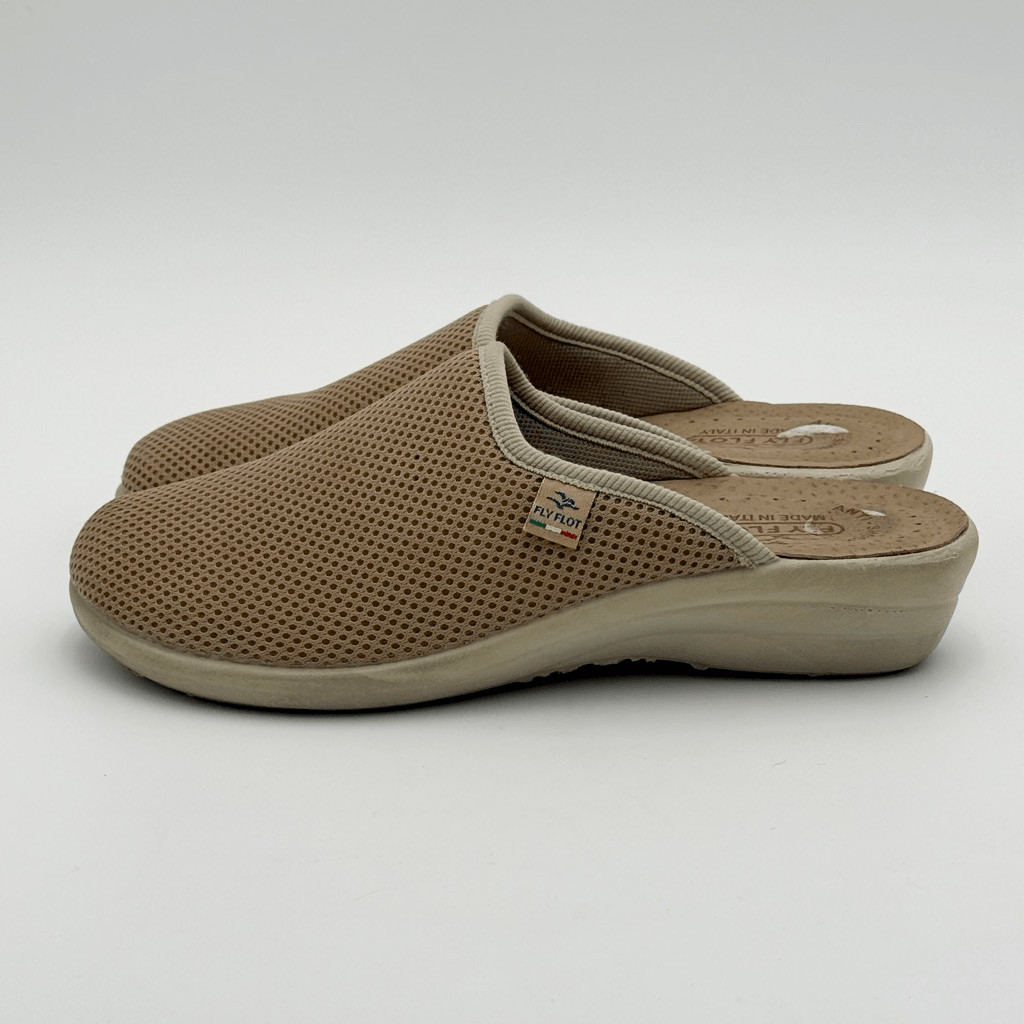 Fly Flot Womens Beige Slip-On Mule Shoes Cloth Slippers – US Size 8-8.5 / EU 39