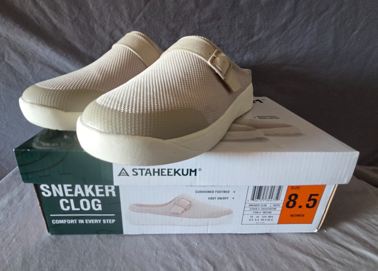 STAHEEKUM Women’s Taupe Sneaker Clog Slip-Ons Breathable size 8.5 New Cushioned