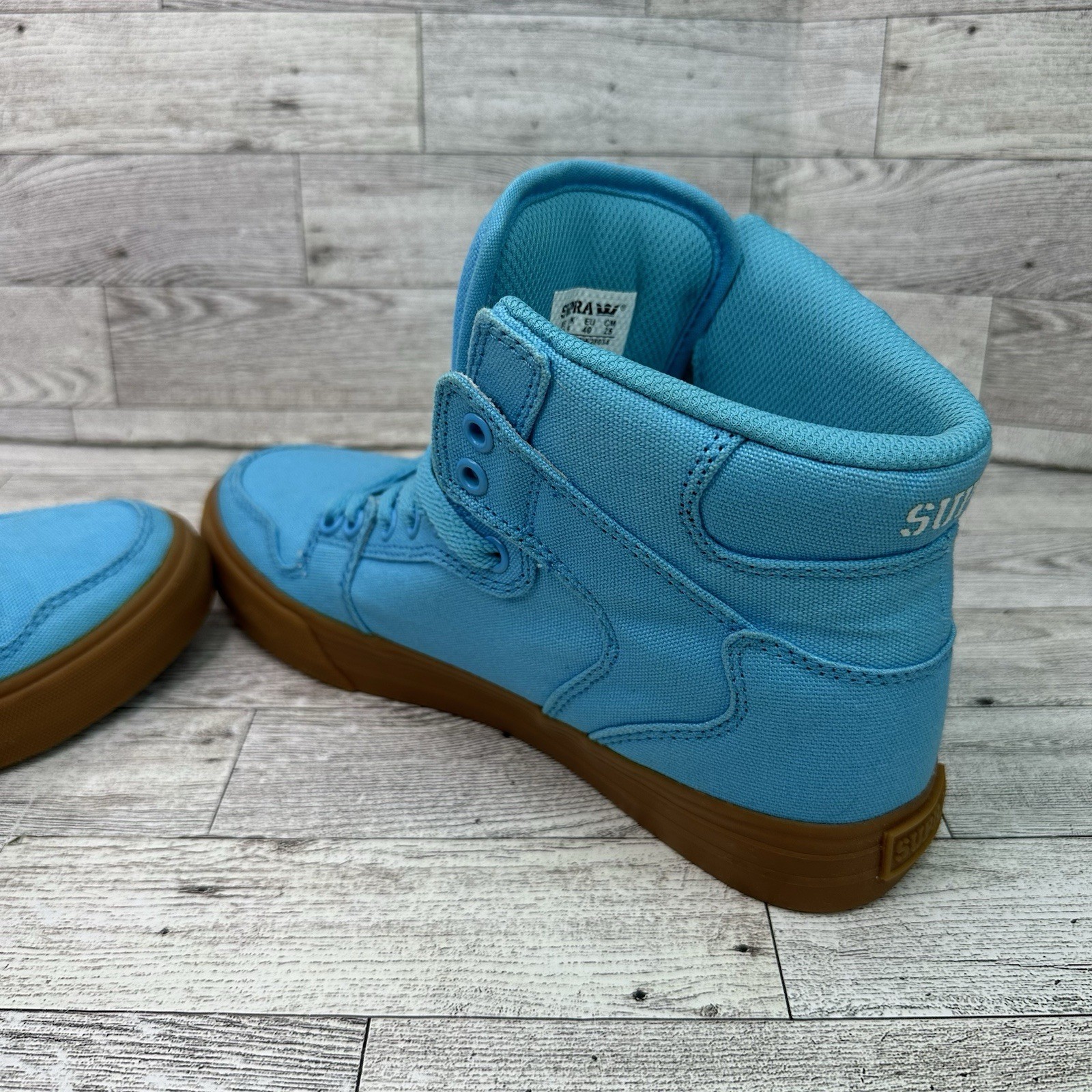 Supra Vaider Women’s 8.5 Shoes High Top Blue Canvas Skate Gum Soles