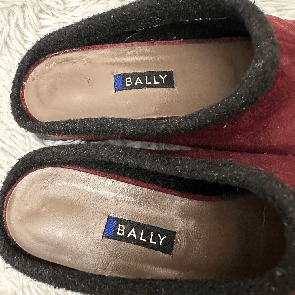 Bally Made in Italy Baleares Maroon Suede Slip On Square Toe Mules size 7M
