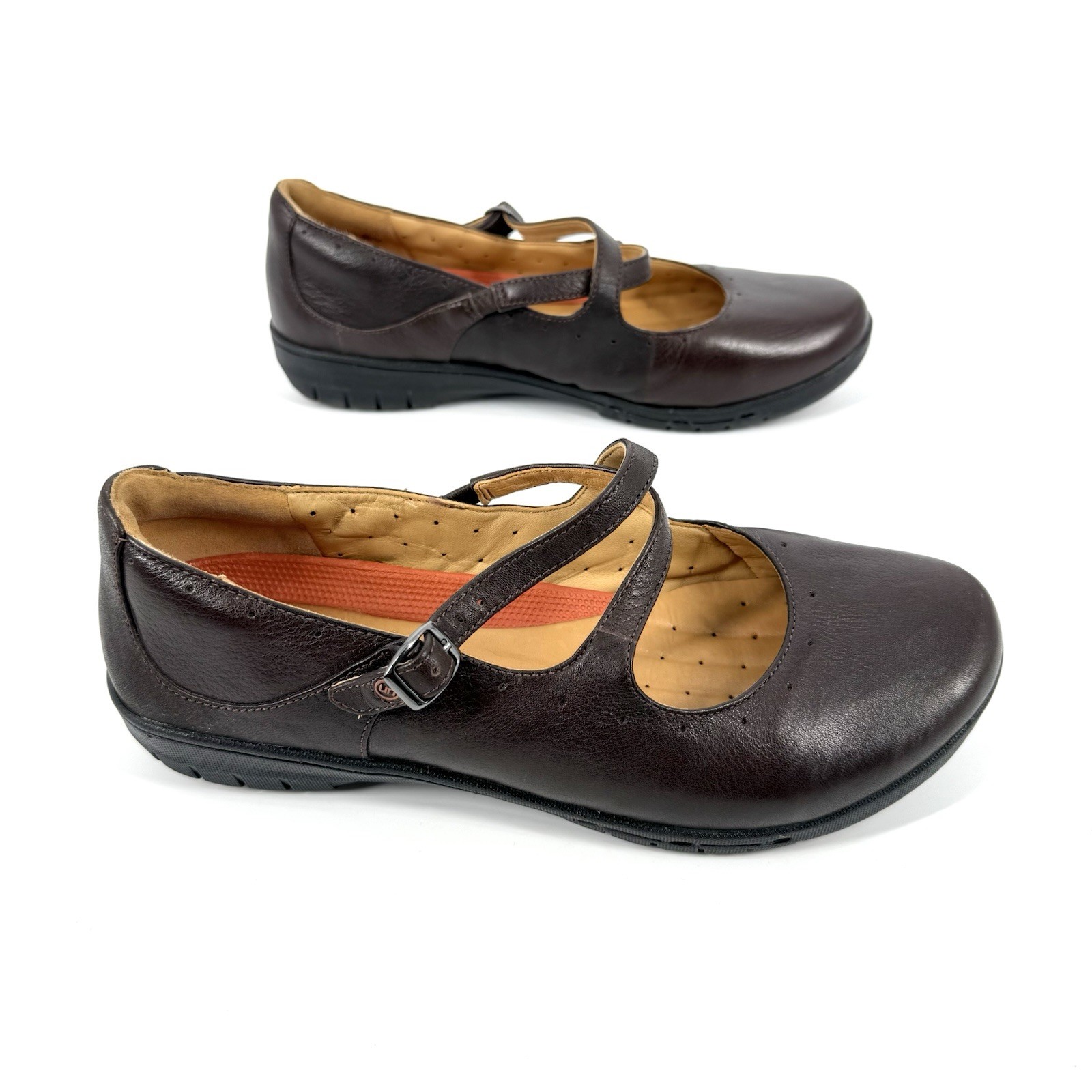 Clarks Unstructured Mary Jane Shoes Womens Size 8W Brown Leather Cross Strap