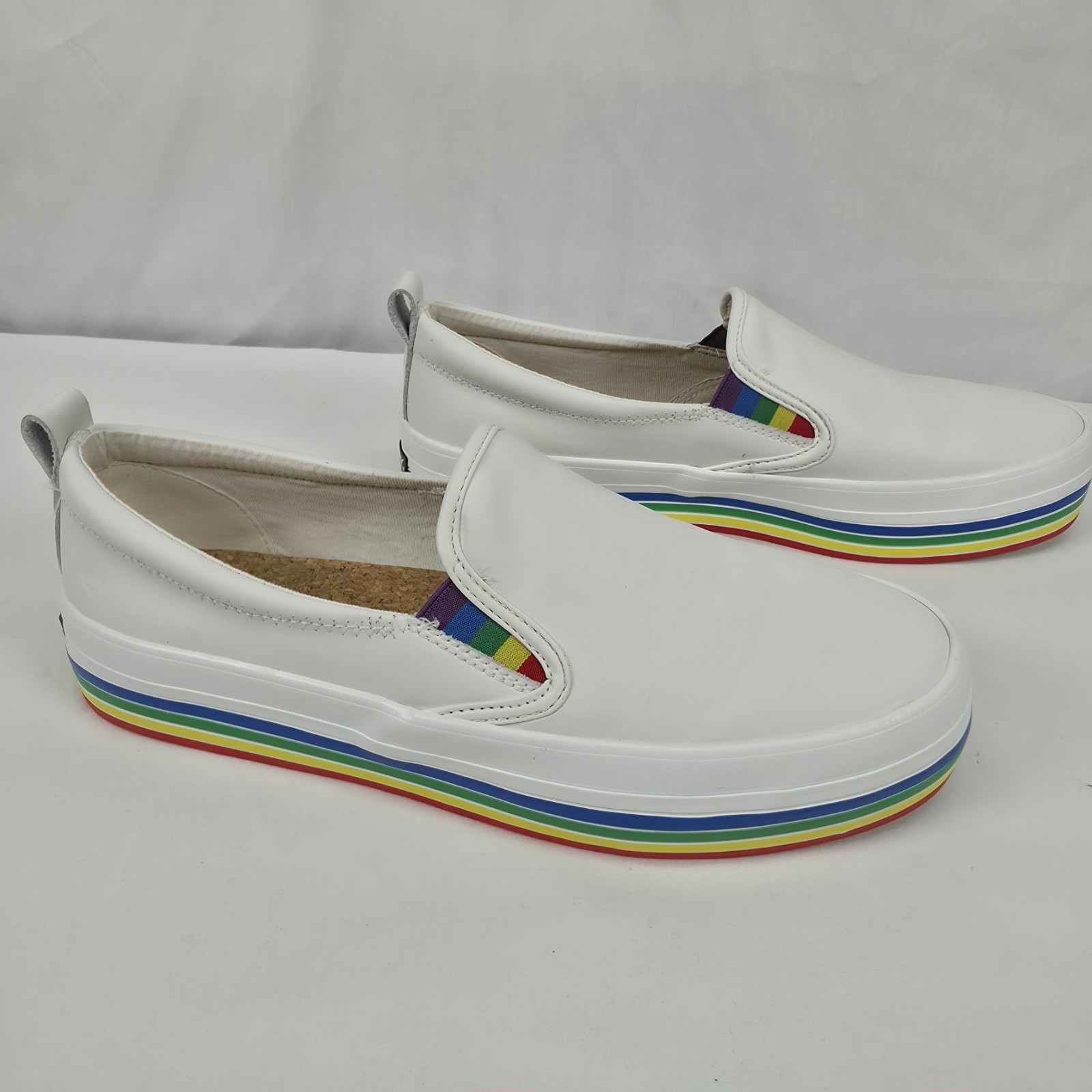 Sperry Womens 8 Rainbow Platform Slip On Pride Casual Sneakers White Shoes