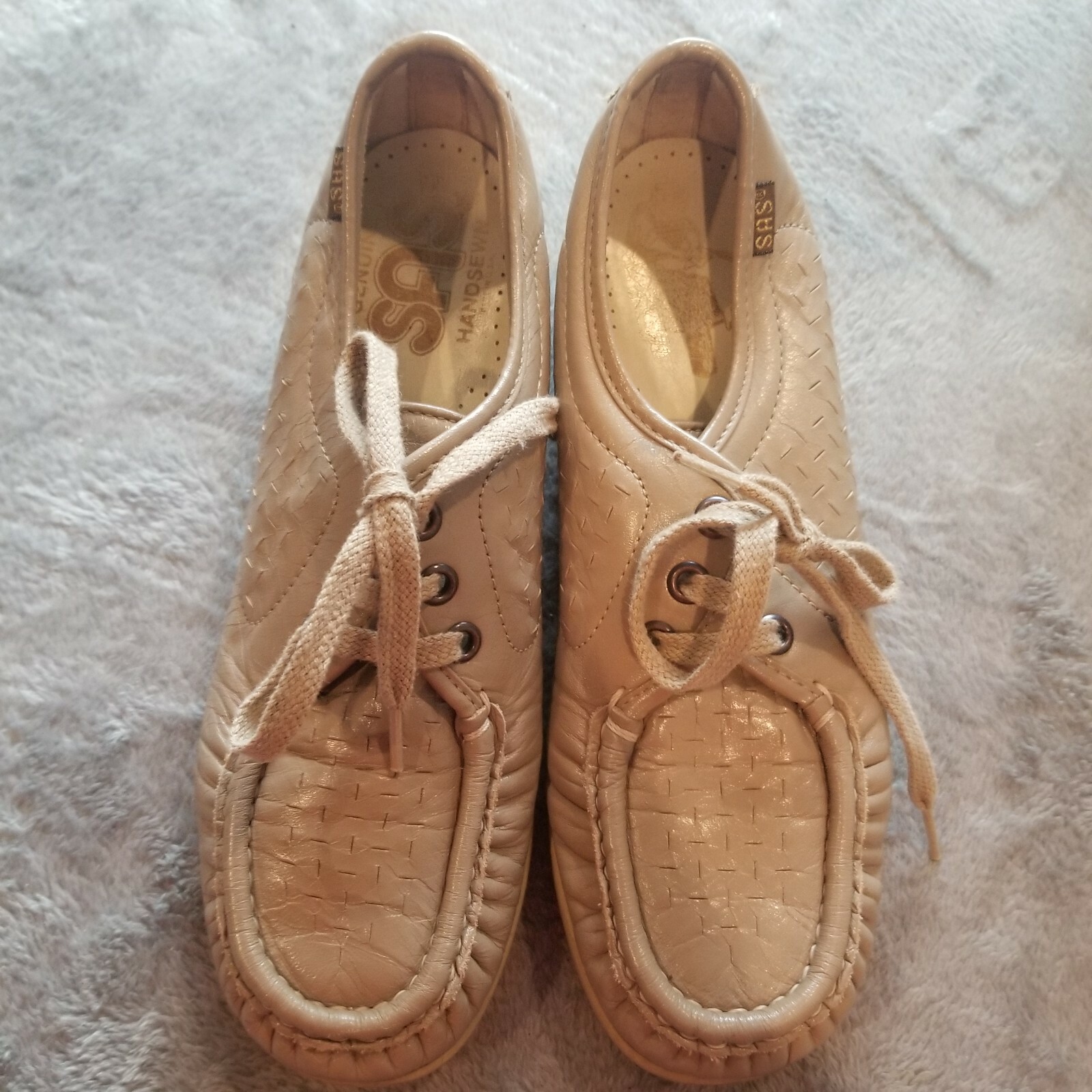 Genuine SAS Womens Handsewn Leather Lace Up Loafer Shoes Tan Casual Made in USA
