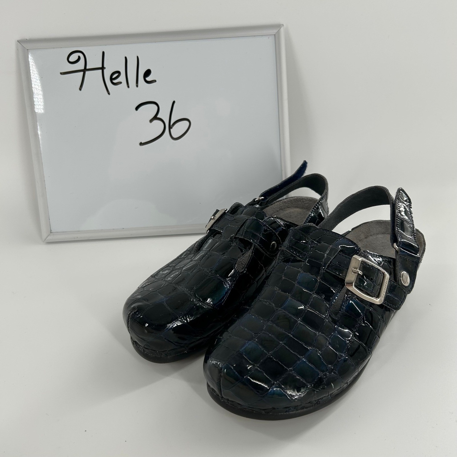90’s Helle by Romu’s Patent Crocodile Print Slingback Clogs Mules Shoes Size 36
