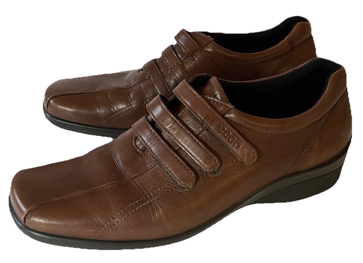 Ecco Casual Wedge Loafers Women EU 40/ 9-9.5 US Brown Leather Walking Shoes