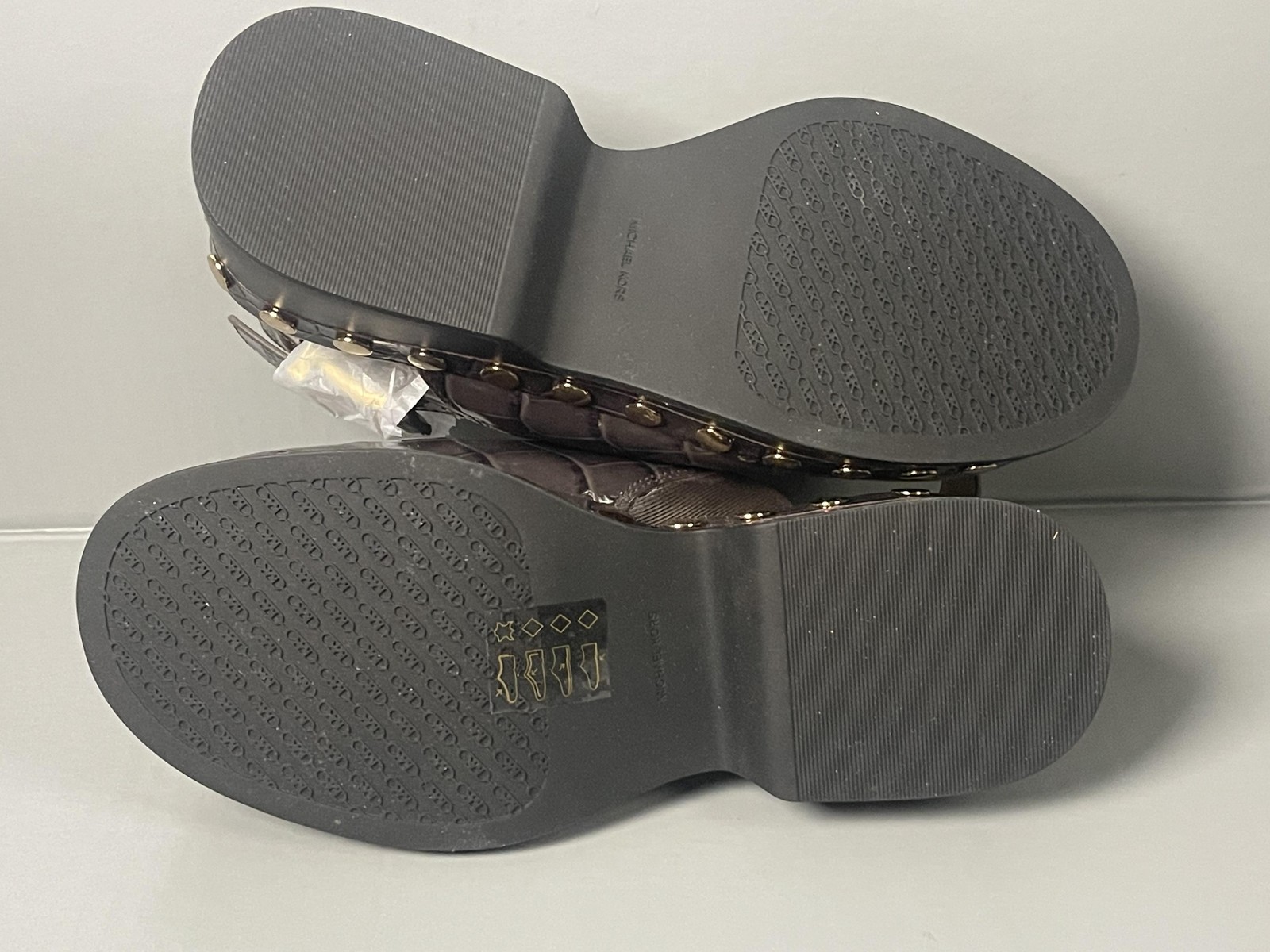 Michael Kors Esra Clog Shoes Womens Size 5 Brown Leather Studded Platform Clogs