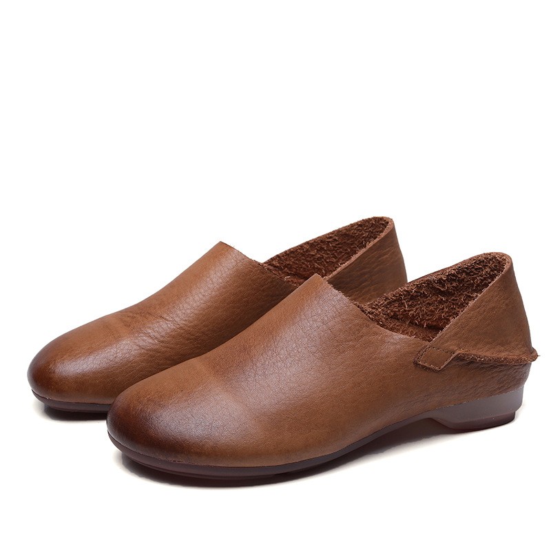 Women Retro Flat Slip on Loafer Genuine Real Leather Shoe Moccasins Slip On Lady