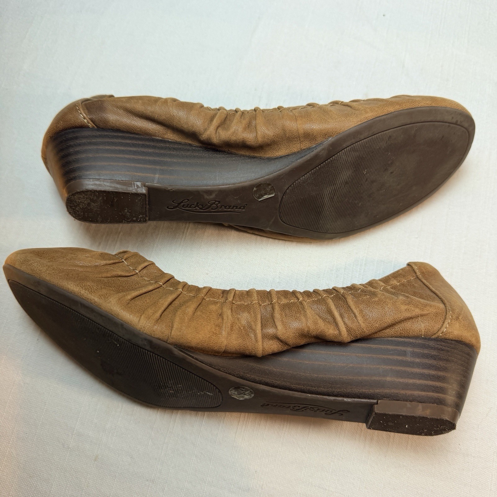 Lucky Brand Shoes Womens 8.5 M Camel Tan Leather Wedge Ballet Flats Bohemian
