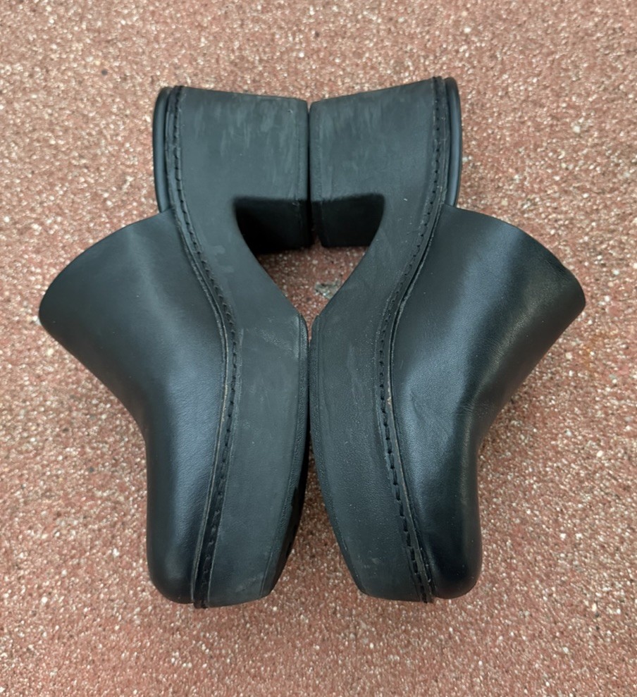 FitFlop Pilar Black Leather Clogs US 8.5 Platform Mules Women’s 40