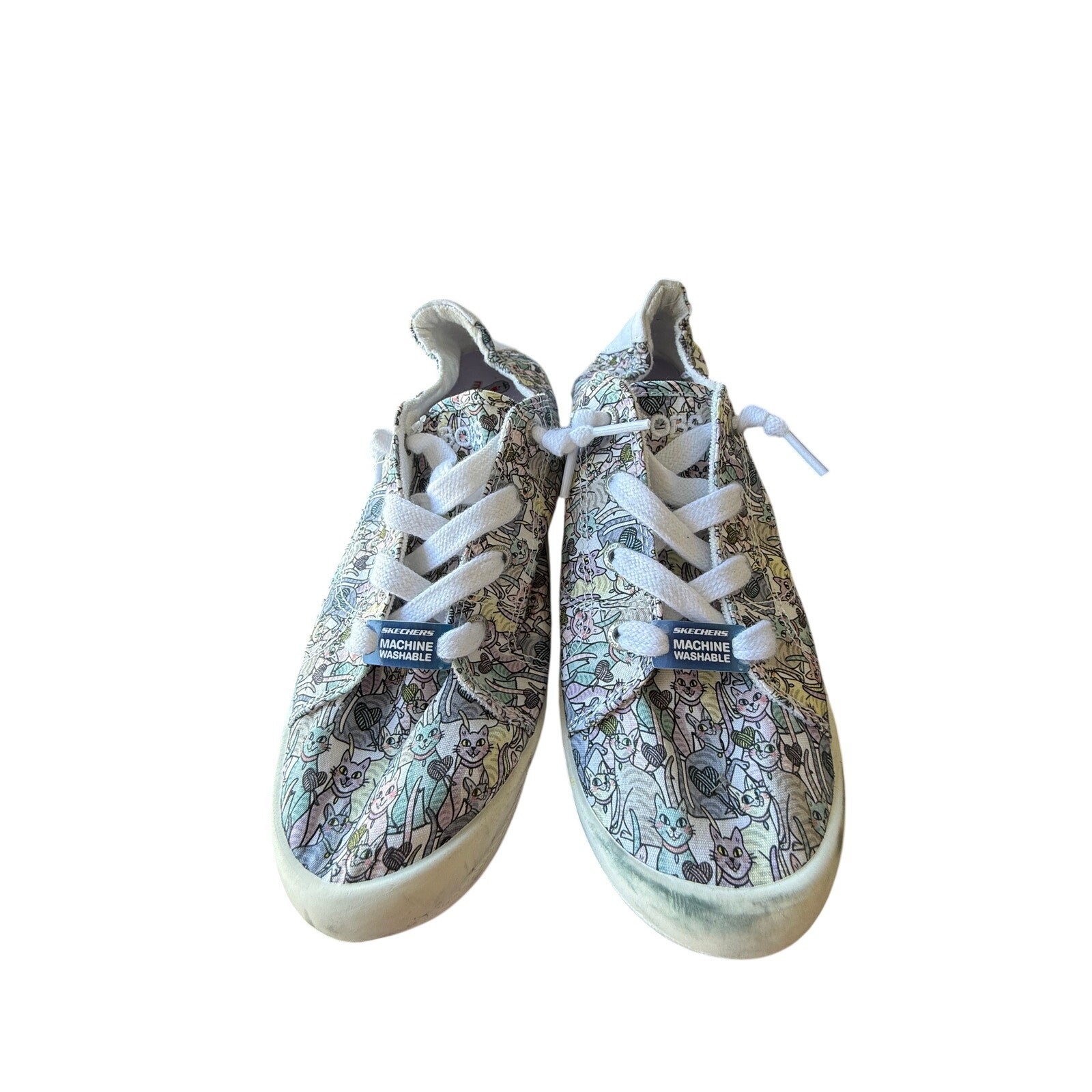 Skechers Women’s White Multi Bobs Beach Bingo Knitting Paws Sneakers Size 10M