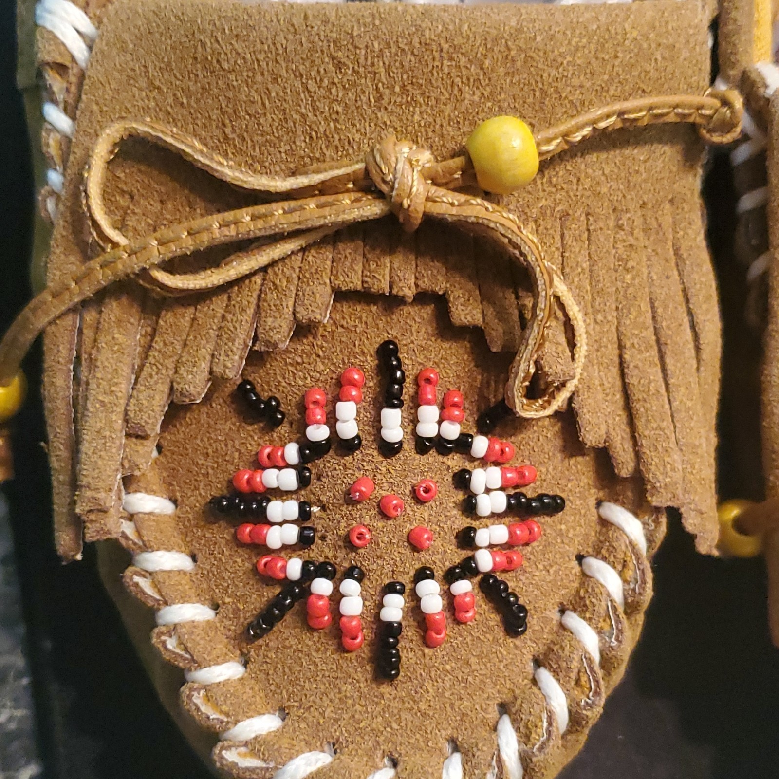 Brown Suede Beaded Moccasin Comfort Shoes 6W Slip On Rubber Outsole Women