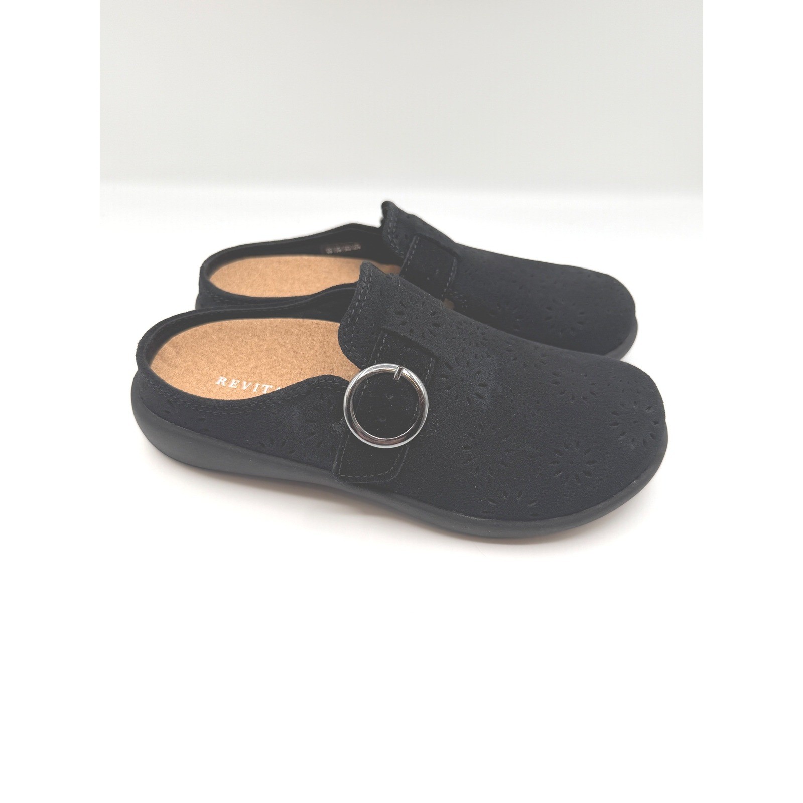 Revitalign Siesta Slide, Women’s 5, Eclipse Black Leather Perforated Clog, NIB