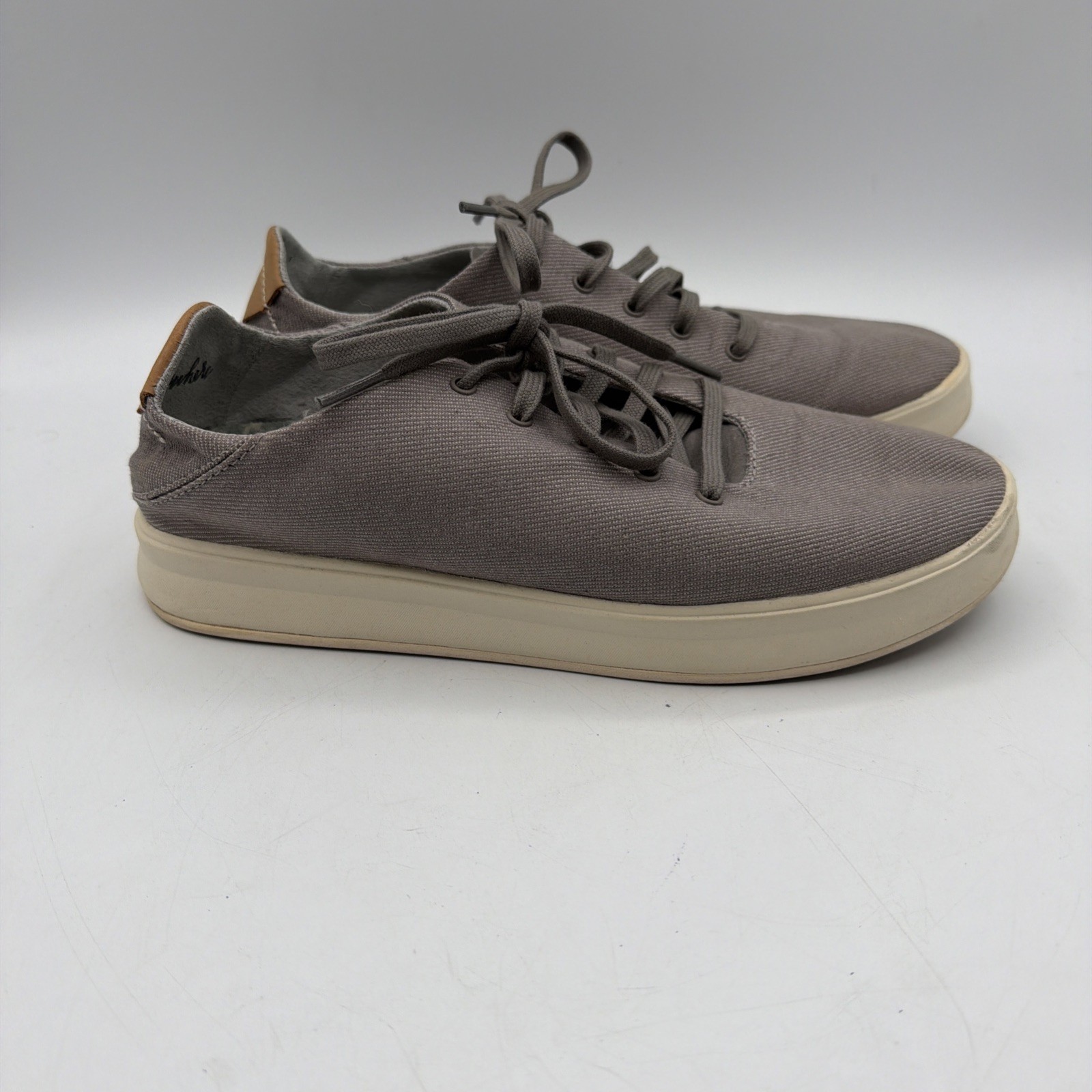 OluKai Sneakers Womens 8 Gray Canvas Low Top Comfort Casual Boat Shoe Leather