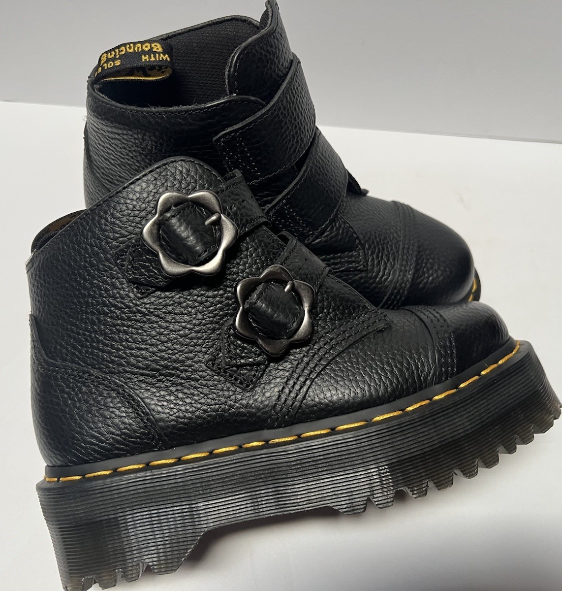 Dr. Martens Doc Devon Coquette Flower Nappa Leather Platform Moto Boot 5 $250