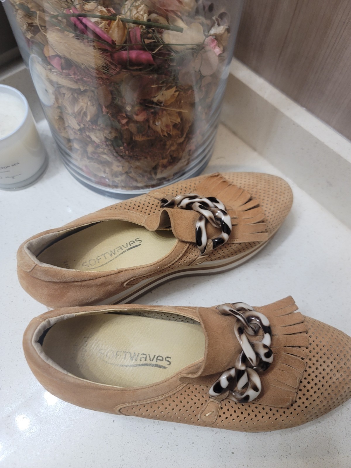 Softwaves Cadie Leather Wedge Platform Sneaker Comfort Shoe Tan Women’s Sz 40