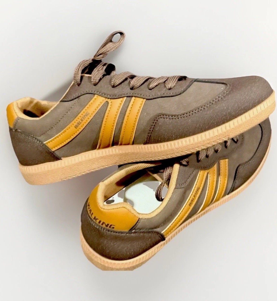 Women’s “Tik Tok” Brown Tan Striped Walking Tennis Shoes Sneakers Size 9.5 New