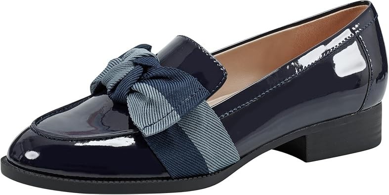 Women’s Bandolino Lindio Bow Slip-On Tailored Loafers Blue/Navy Patent NWOB