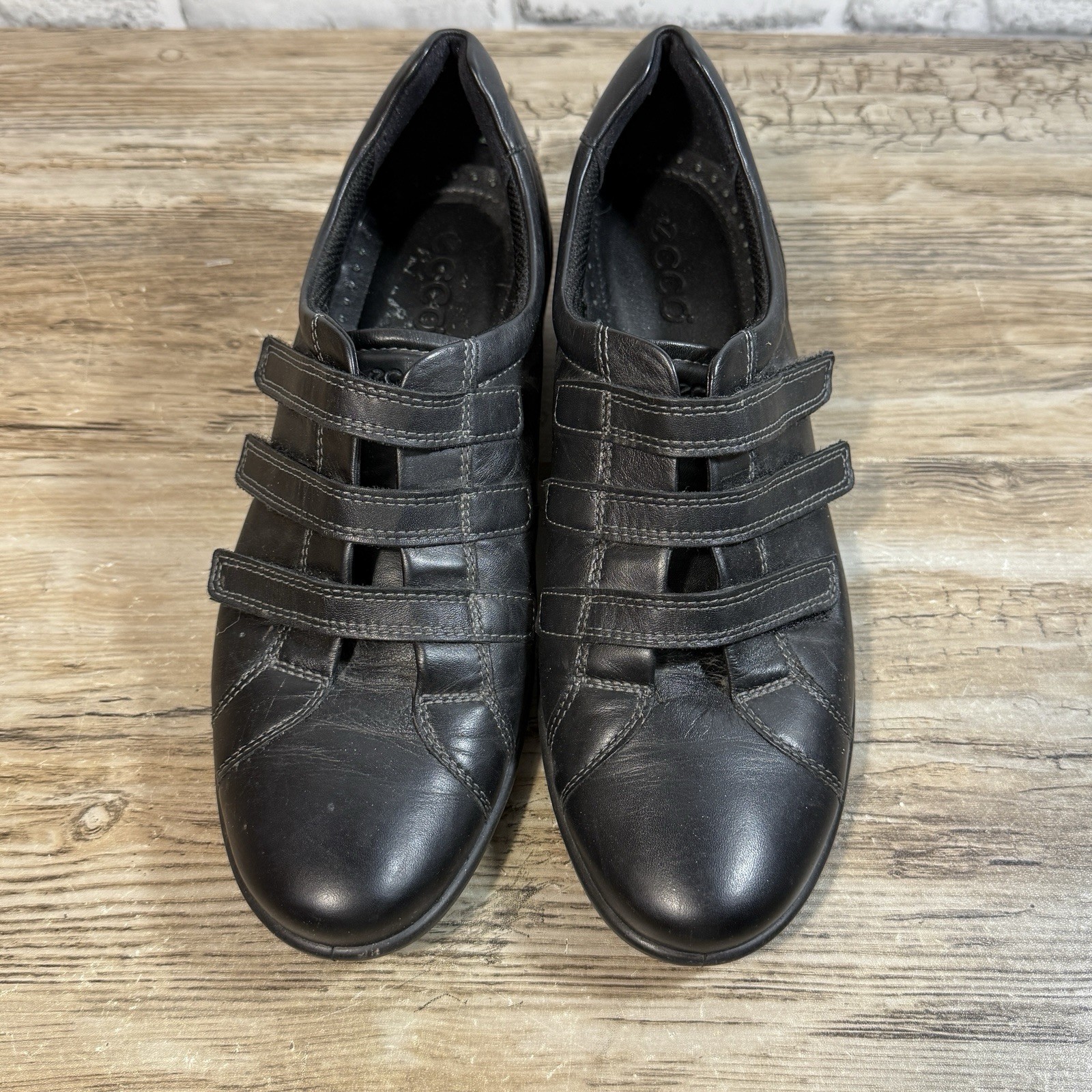 Ladies ECCO Corse 3 Strap Loafers 40 / 9 Black Leather Comfort Sneakers Shoes