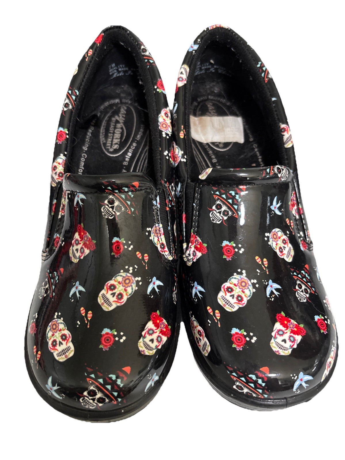 Halloween✨ Easy Work by Easy Street✨ Day of the Dead Slip On Clogs Mules Shoes