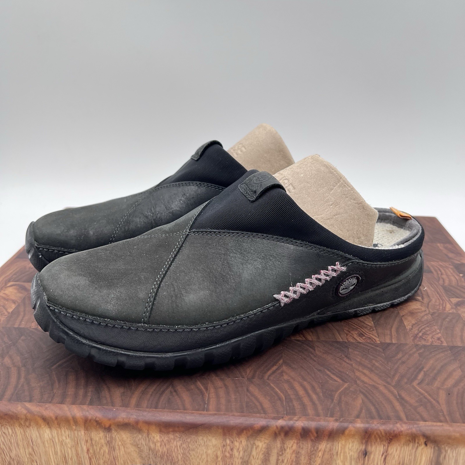 Timberland Smartwool Power Lounger Mules Shoes Womens 8M Black Leather Wool Line