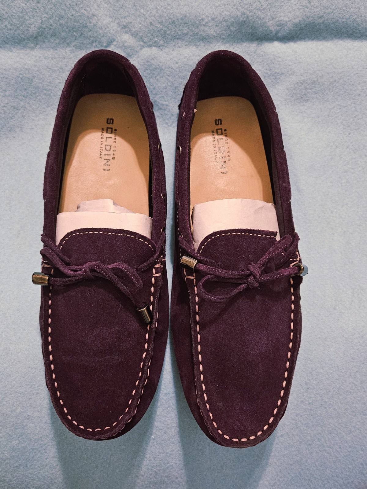 NWOB SOLDINI 1945 Made I Italy Plum/Deep Purple Suede Driving Loafers W’s 7.5