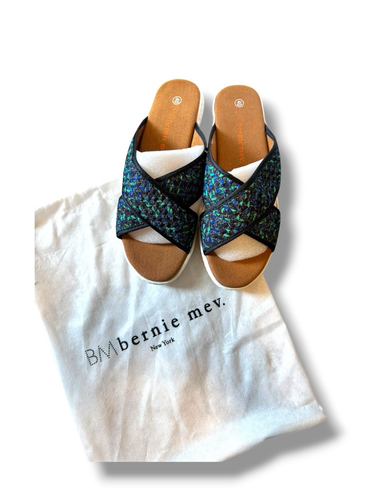 Bernie Mev slide Sandals cross cross multicolor stretch Woven Size US 9 EU 40