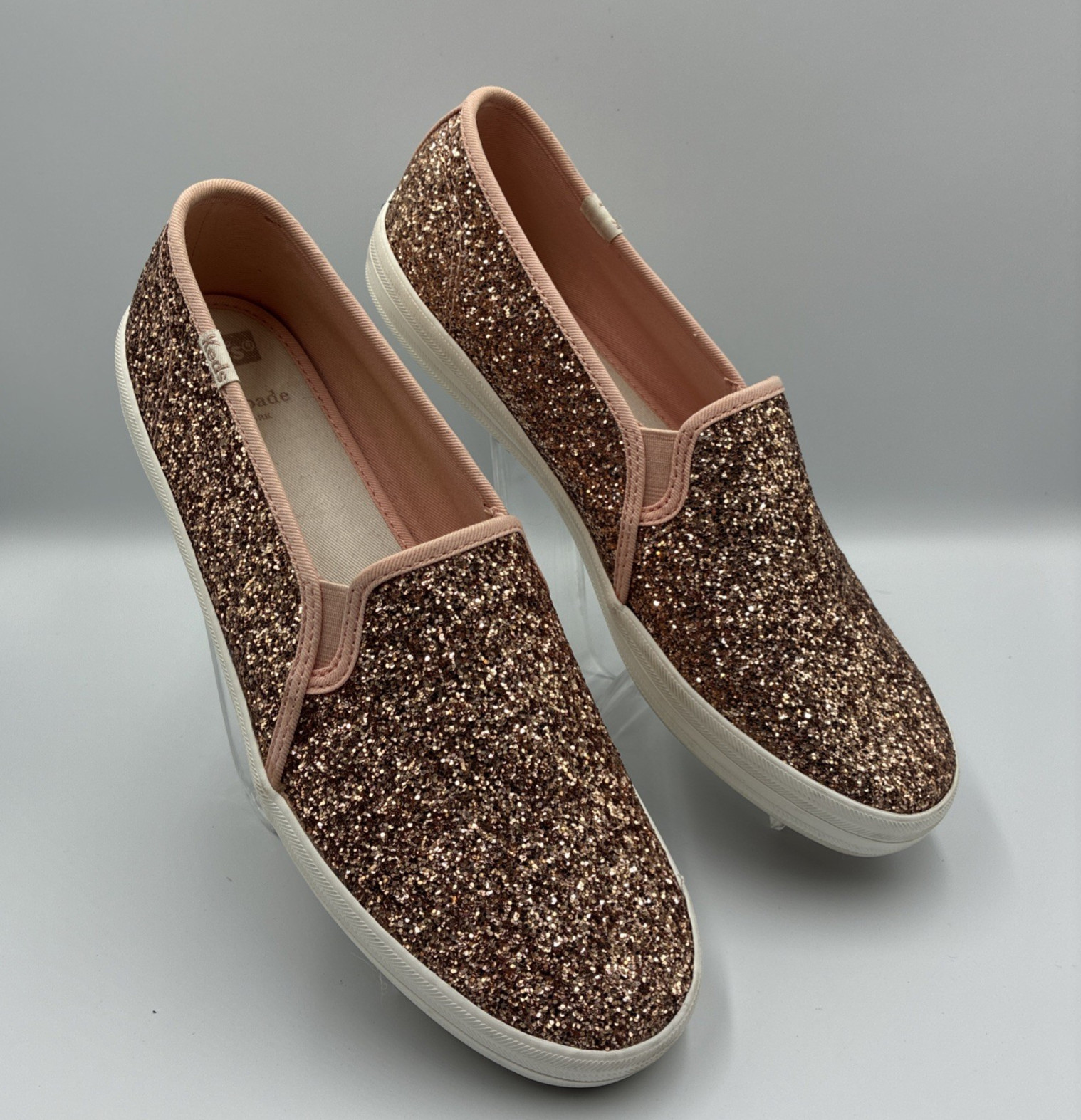 Keds x Kate Spade Triple Decker Womens Size 10 Rose Gold Glitter Slip On Shoes