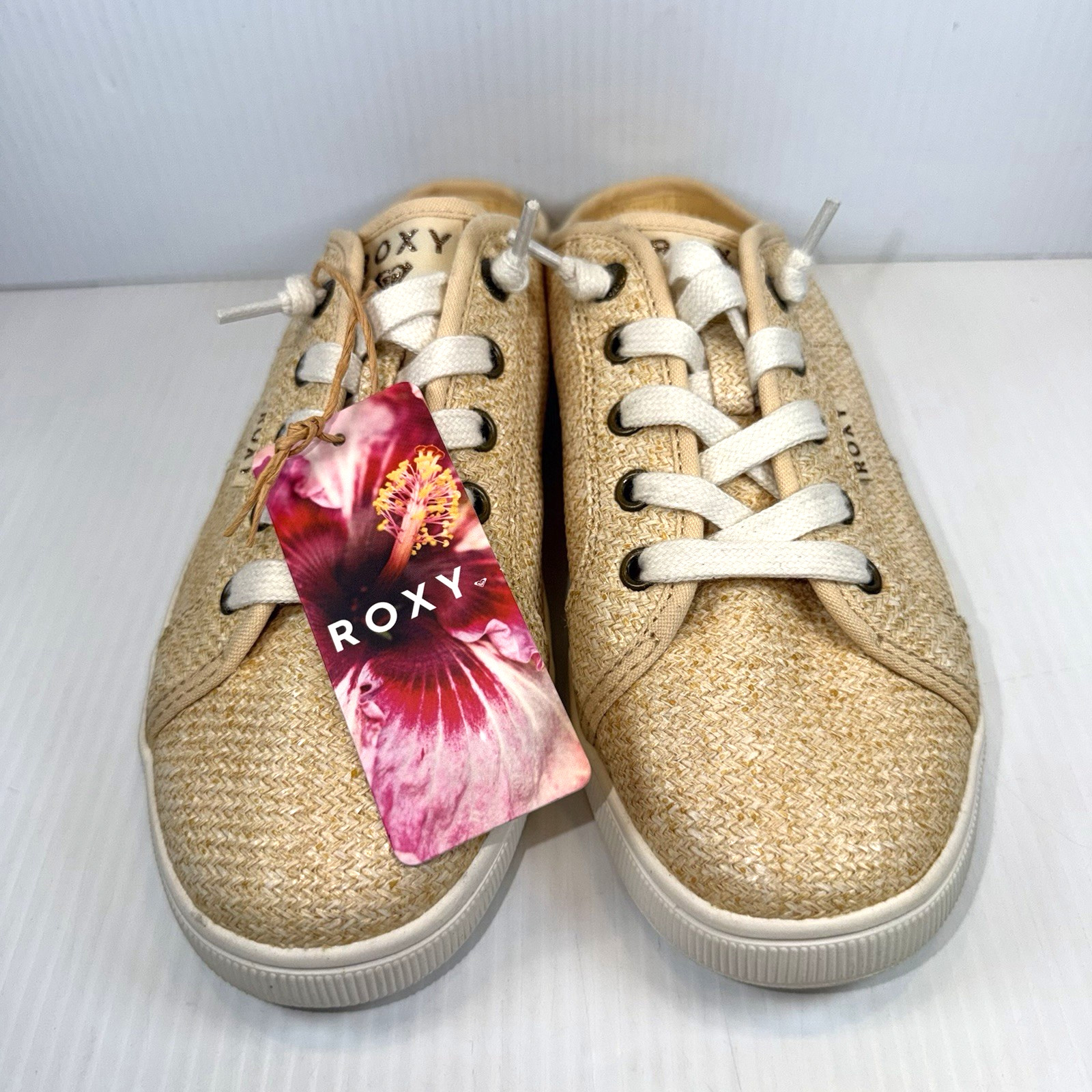 ROXY Women’s Natural Sunny Stroll Sneakers Size 8 – Woven Bamboo Beach Vibes New