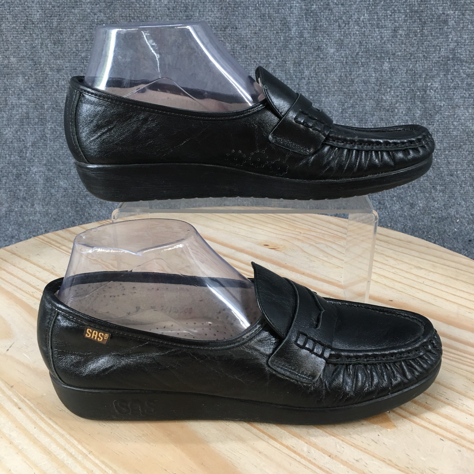 SAS Shoes Womens 9 E Handsewn Casual Slip On Moc Toe Loafers Black Leather
