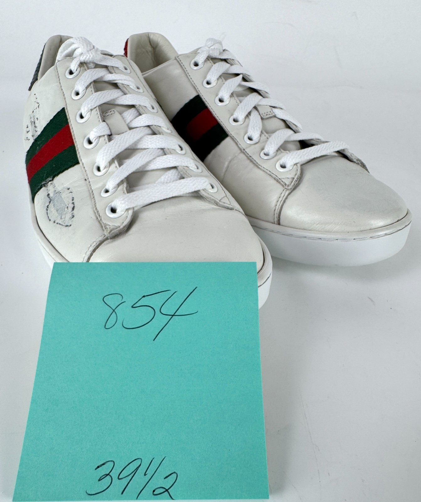 Gucci Wmn Auth Ace No Arrow White Leather Web Sneakers 9.5 US 39.5 EU Shoes Box