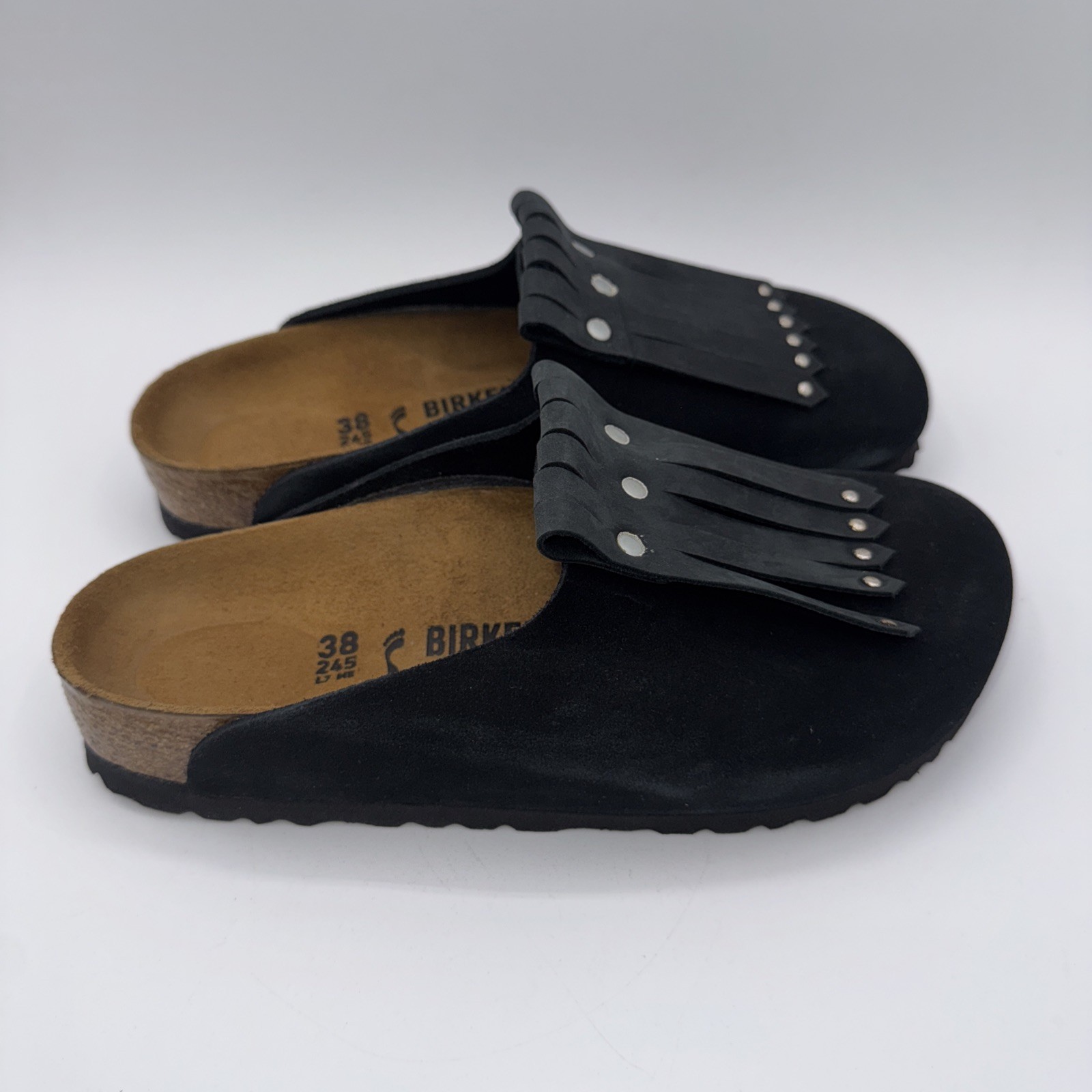 Birkenstock Amsterdam Kiltie Studded Women’s Size 7 EU 38 Black Leather Boston