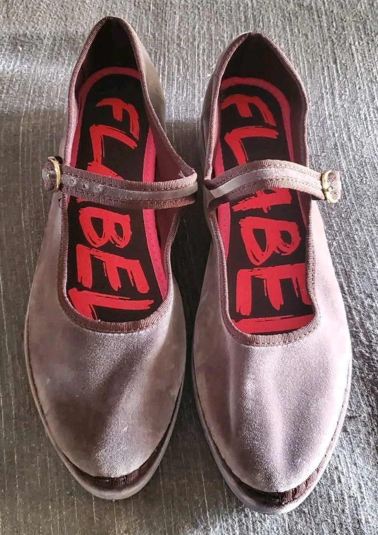 Flabelus Womens Double Taupe Mary Jane Shoe Size 40 (9)) Velvet Platform NWOT