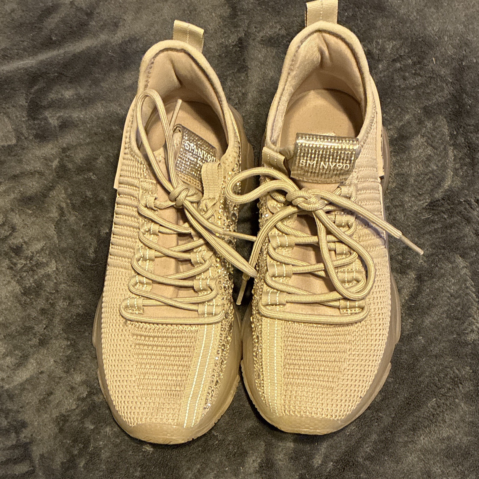 SM NY00 Beige Low Top Lace-Up Athletic Sneakers for Casual Activewear