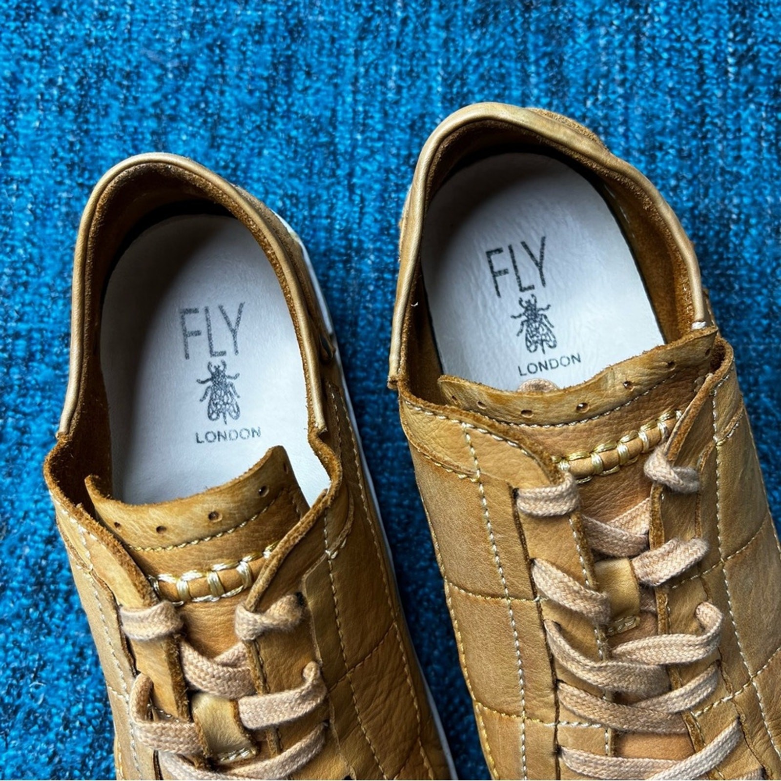 Fly London Leather Lace Up Sneakers in Tan Brown Made in Portugal 39 or US 8-8.5