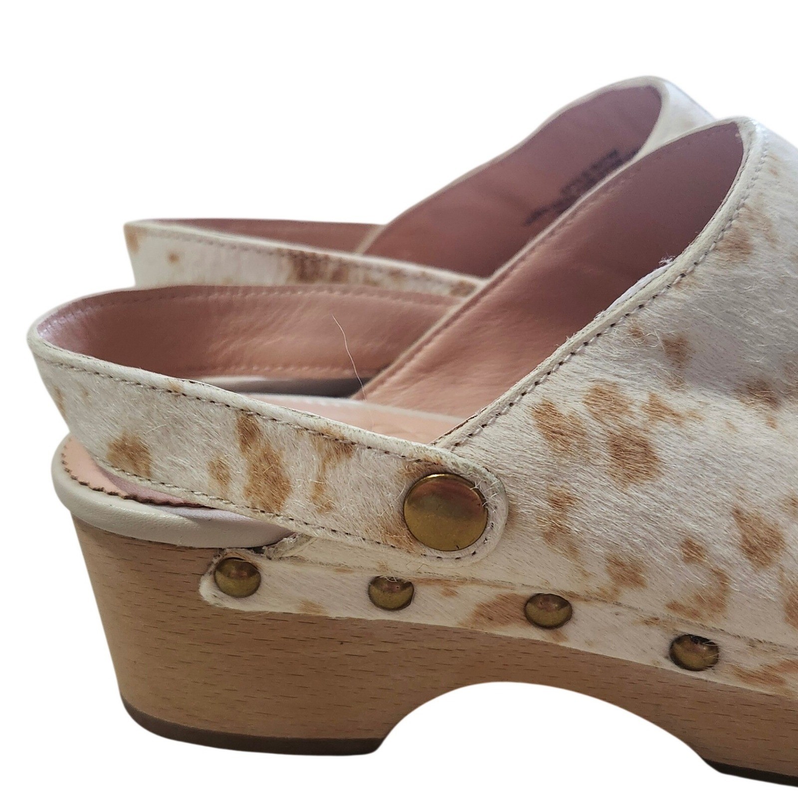 J. Crew Western Calf Hair Convertible Strap Leather Clogs Cow Print Studded