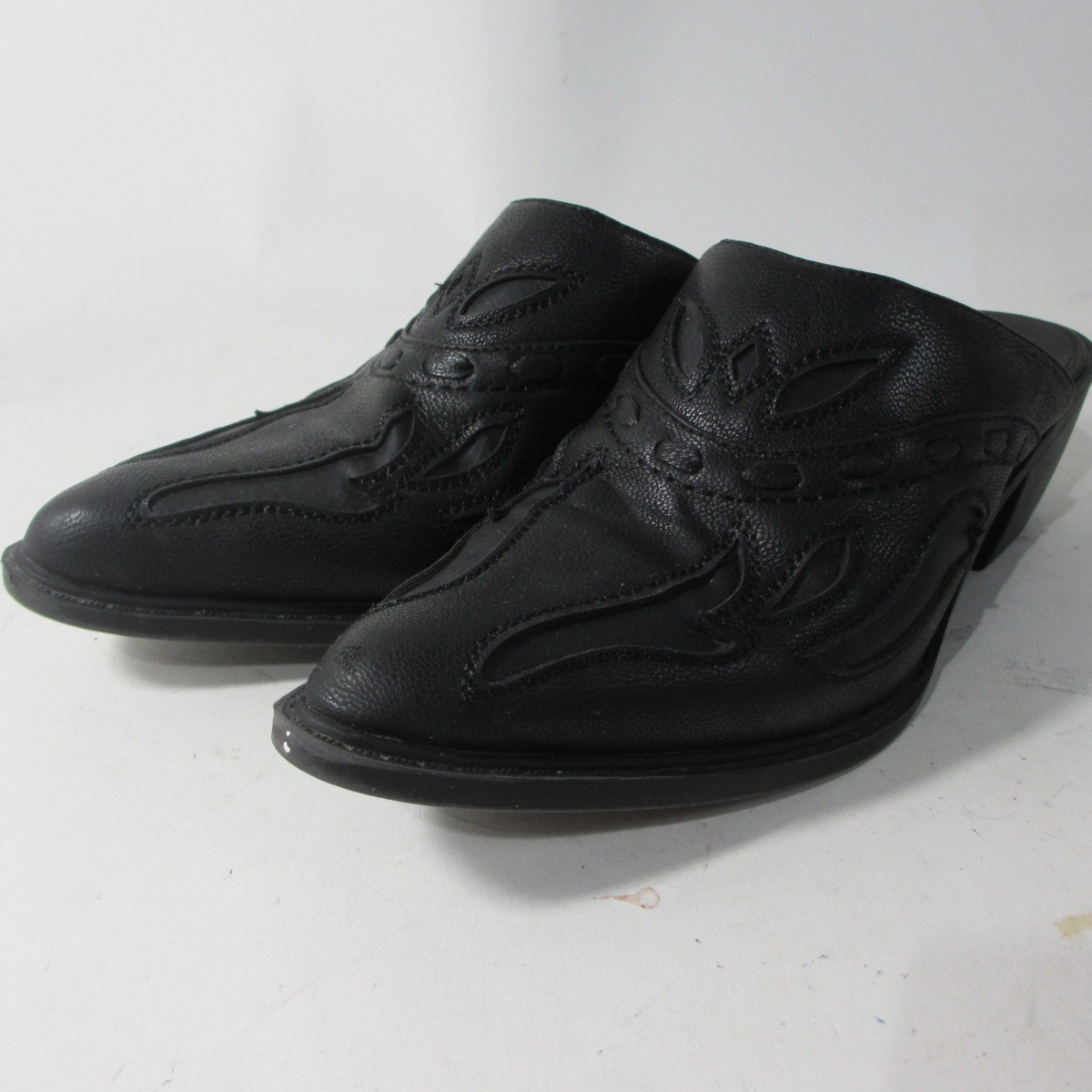 Roper Mules Rockstar Interlace Womens 8 Western Black Faux Leather Flame Clog