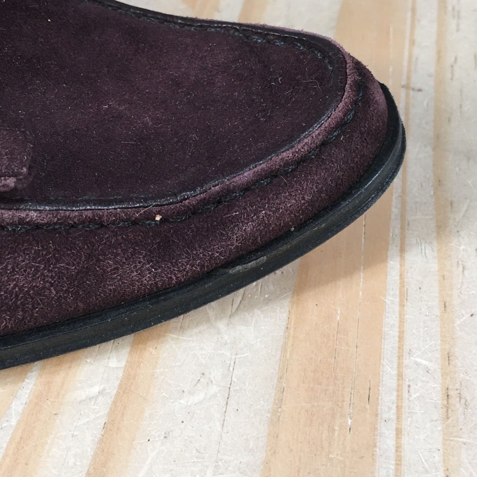 Bally Shoes Womens 5.5 Slip On Moc Toe Kitten Heel Pumps Burgundy Suede Leather