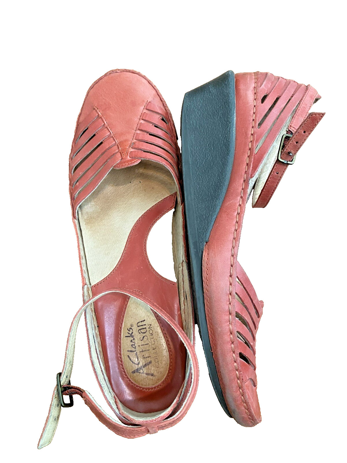 Clark’s Artisan Red Leather Man Made Comfort Shoes Womens Sz 7M